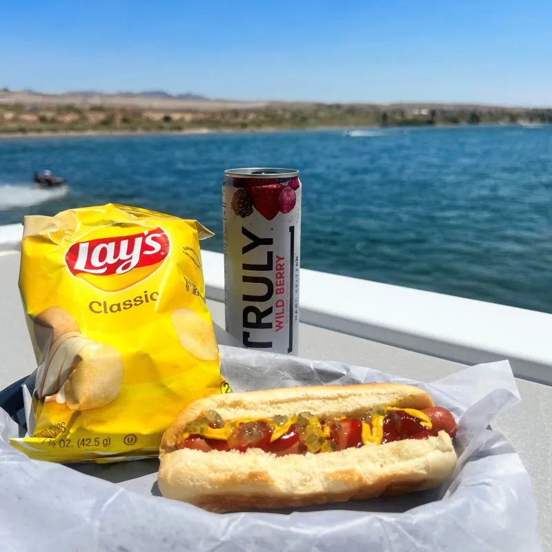 a hot dog sitting on a table