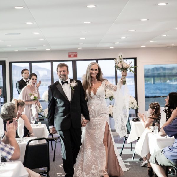 a group of people standing in a room