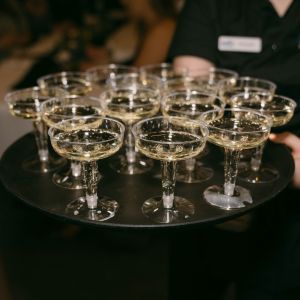 a table with wine glasses