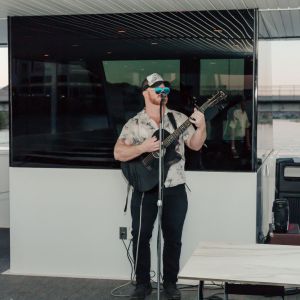 a person standing in front of a building